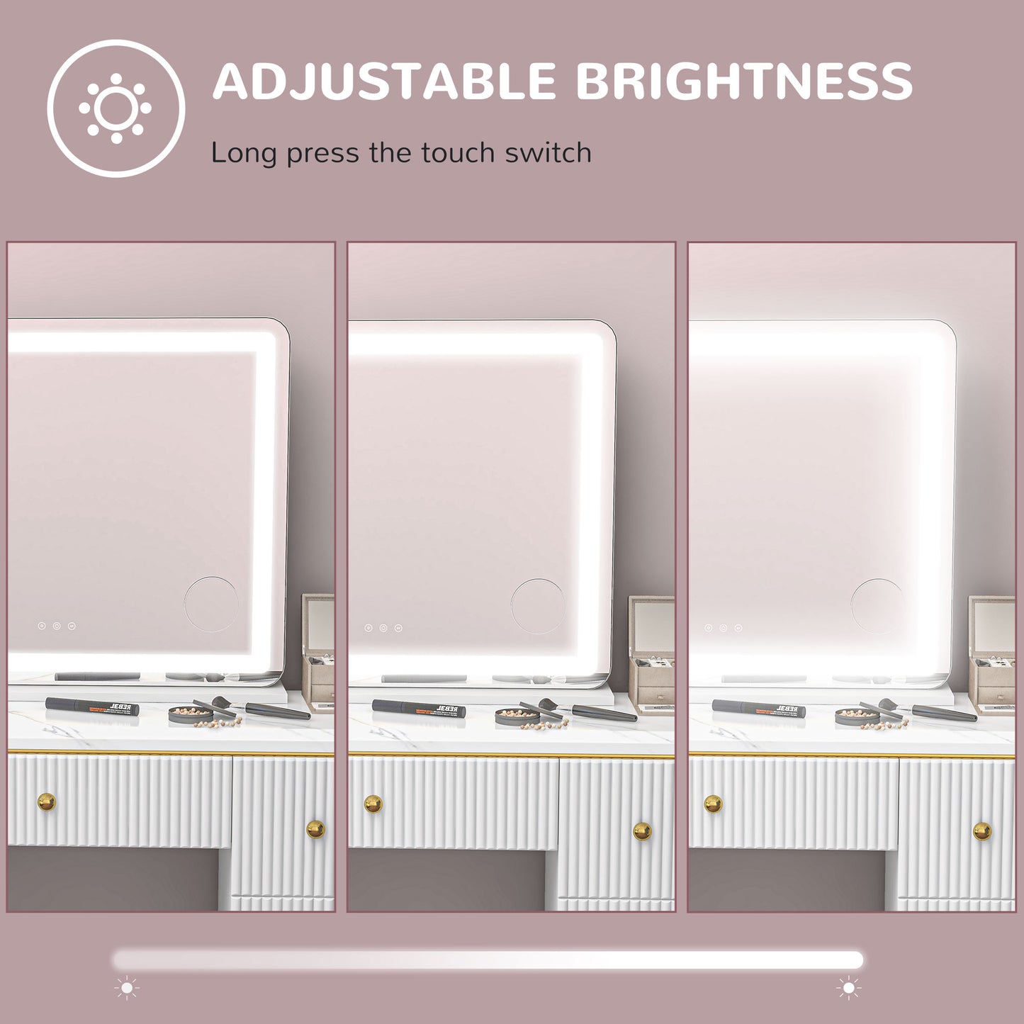 Vanity Mirror with Lights, Large Lighted Makeup Mirror with 3 Colour Lighting Modes, USB Charging Port, Touch Screen, Tabletop or Wall Mounted Design