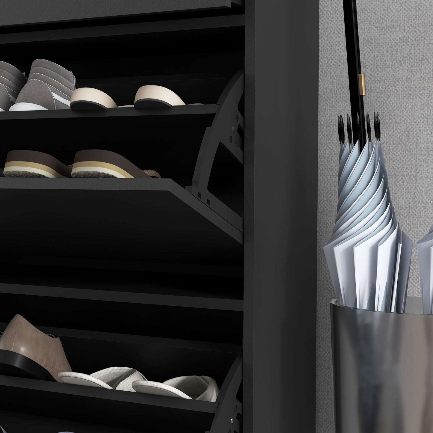 3 Drawer Shoe Cabinet Cupboard with 2 Flip Doors, Sliding out Drawer and Adjustable Shelf for 12 Pairs of Shoes, Narrow Shoe Storage Organiser for Hallway, Entryway, Black