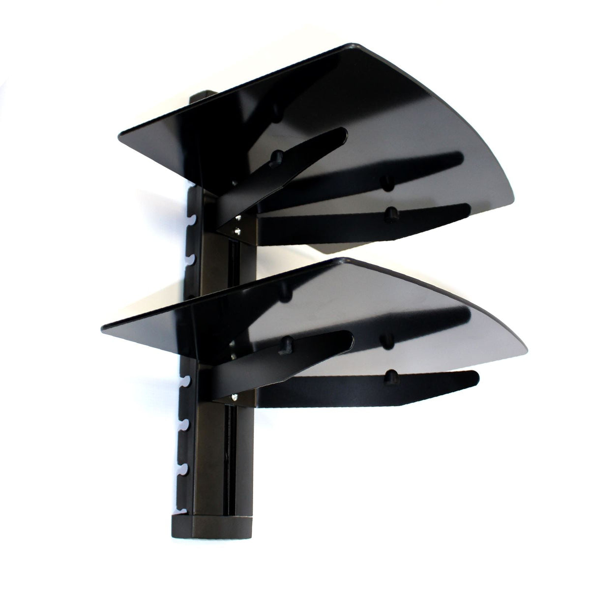 Maison & White 2 Tier Tempered Black Glass Floating Shelf | Adjustable Shelves 36x25x40.5cm | 15kg Load | Integrated Cable Management | All Fixings Included | Assembly Required | 2-Year Warranty