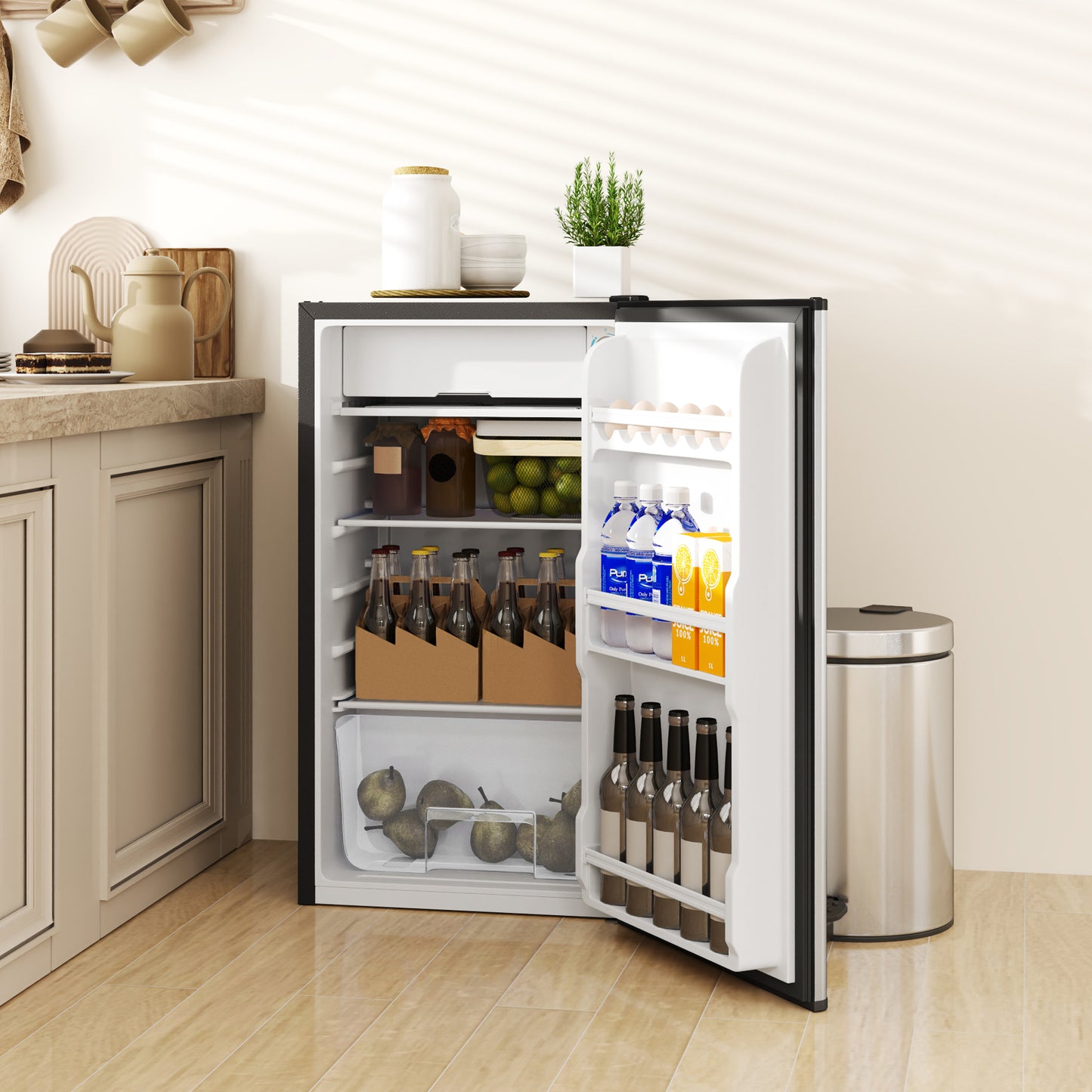 91 Litre Freestanding Under Counter Fridge Freezer, Small Fridge with Chiller Box, Adjustable Thermostat, 47.5cm Wide, Silver Tone