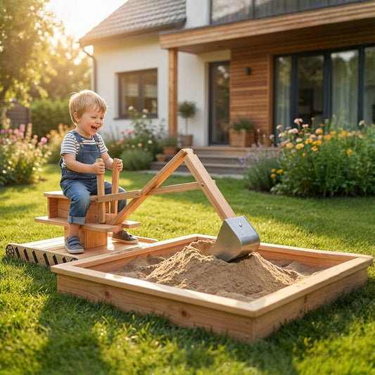 Wooden Sand Pit with Digger & 360Β° Swivel Seat β 200kg Sand Capacity, Fabric Liner, Solid Fir Wood, For Garden, Ages 3β6