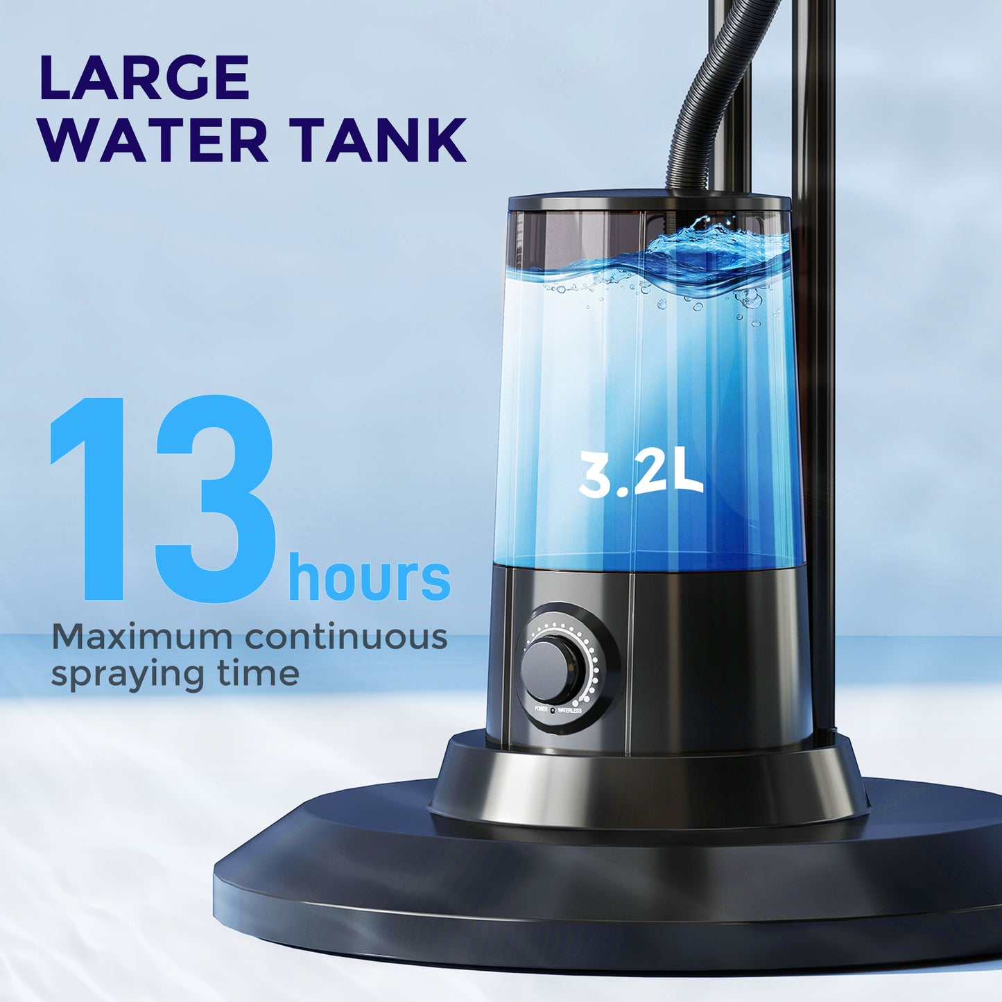 Pedestal Fan with Water Mist Spray, Spray Misting Fan with 70° Oscillation, Tilt Head, 3 Speeds, 3 Modes, Adjustable Mist, 3.2L Water Tank, 120 cm