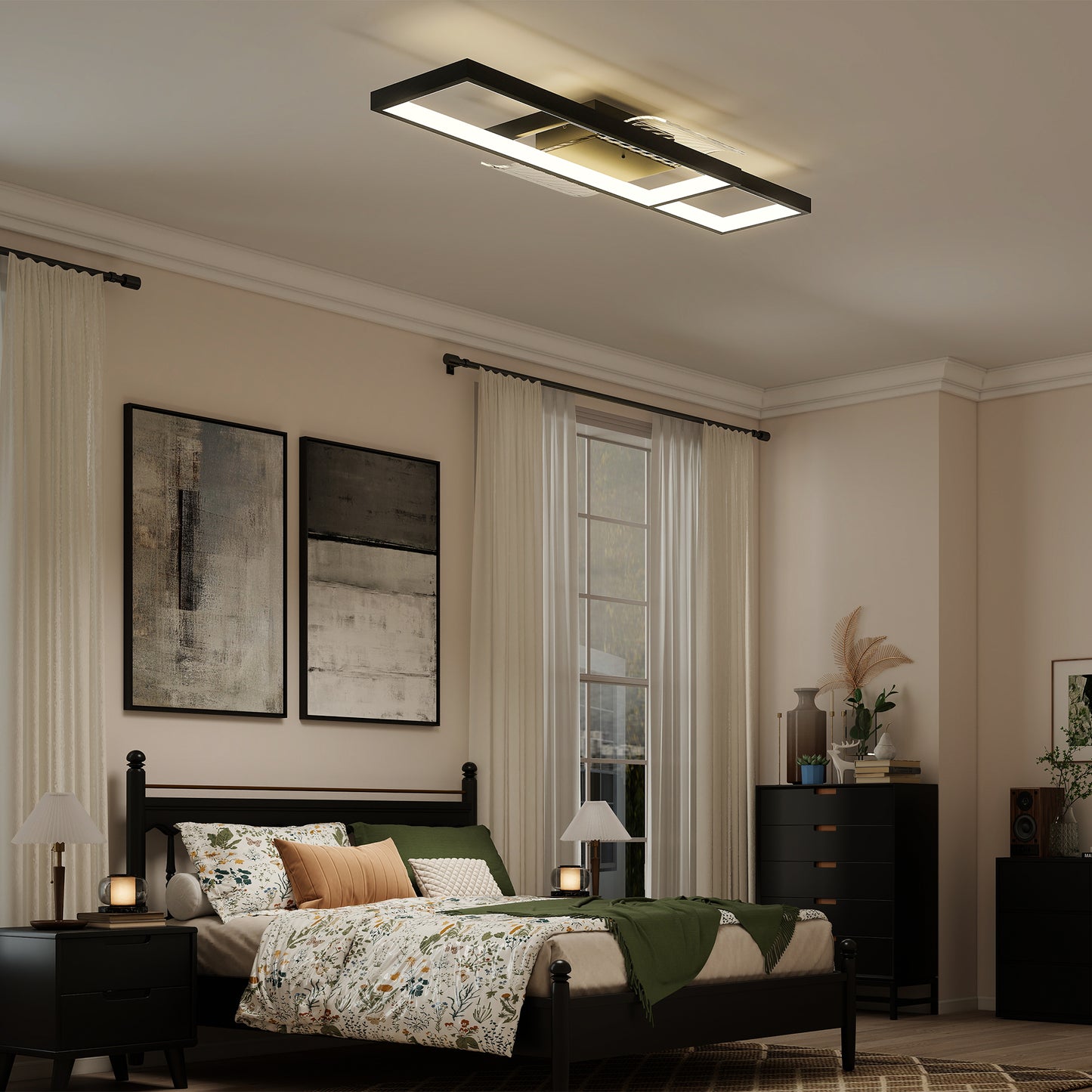 LED Ceiling Light, Modern Dimmable Ceiling Light with Wall Switch & Remote Control, Flush Mount Ceiling Lamp with 3000-6000K Colour Temperatures for Living Room, Bedroom, Black