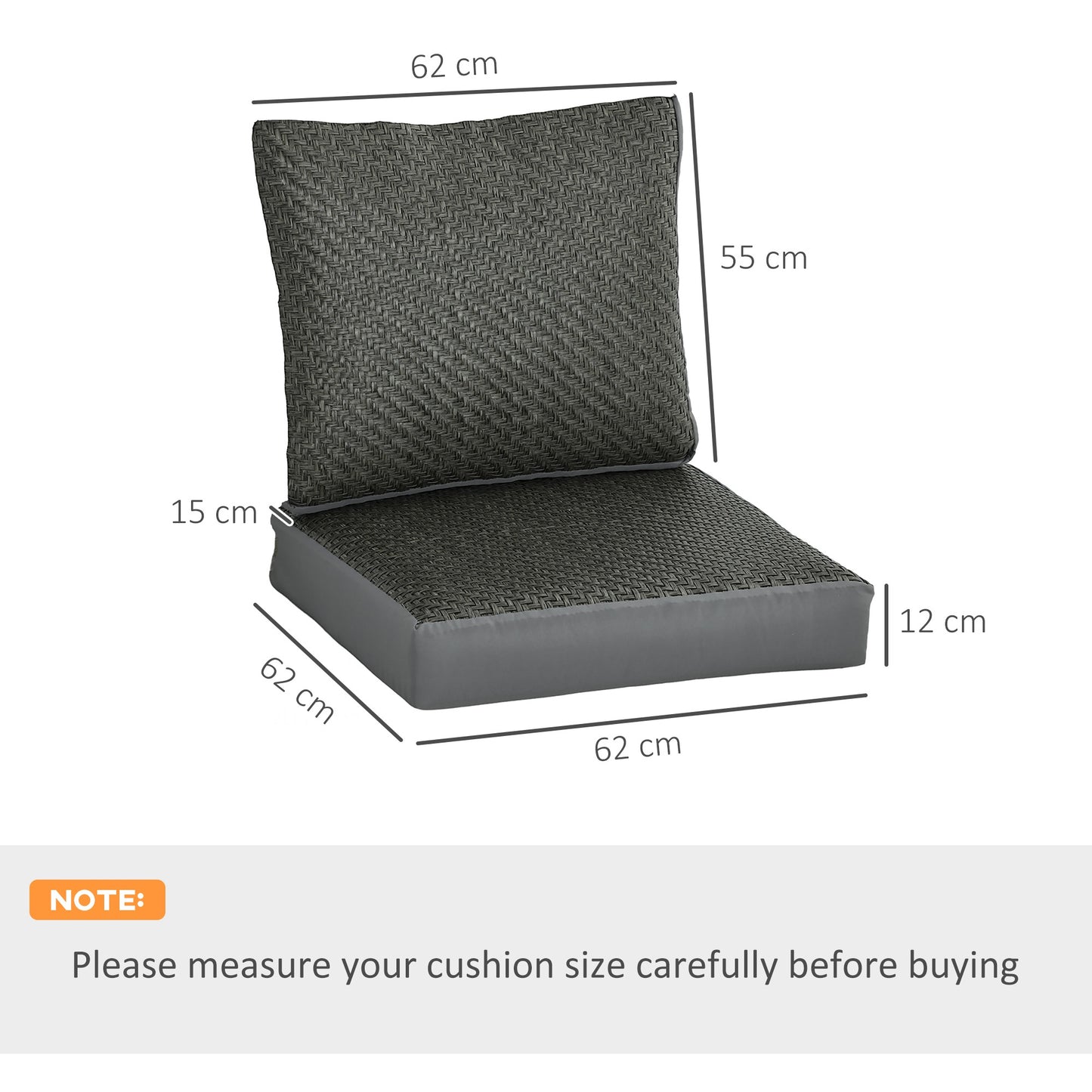 Outsunny Set of 4 Outdoor Seat Cushions with Backrest, Fabric and PE Rattan Cover, Water Repellent Seat Pads for Chair, Swing, Sofa, Grey