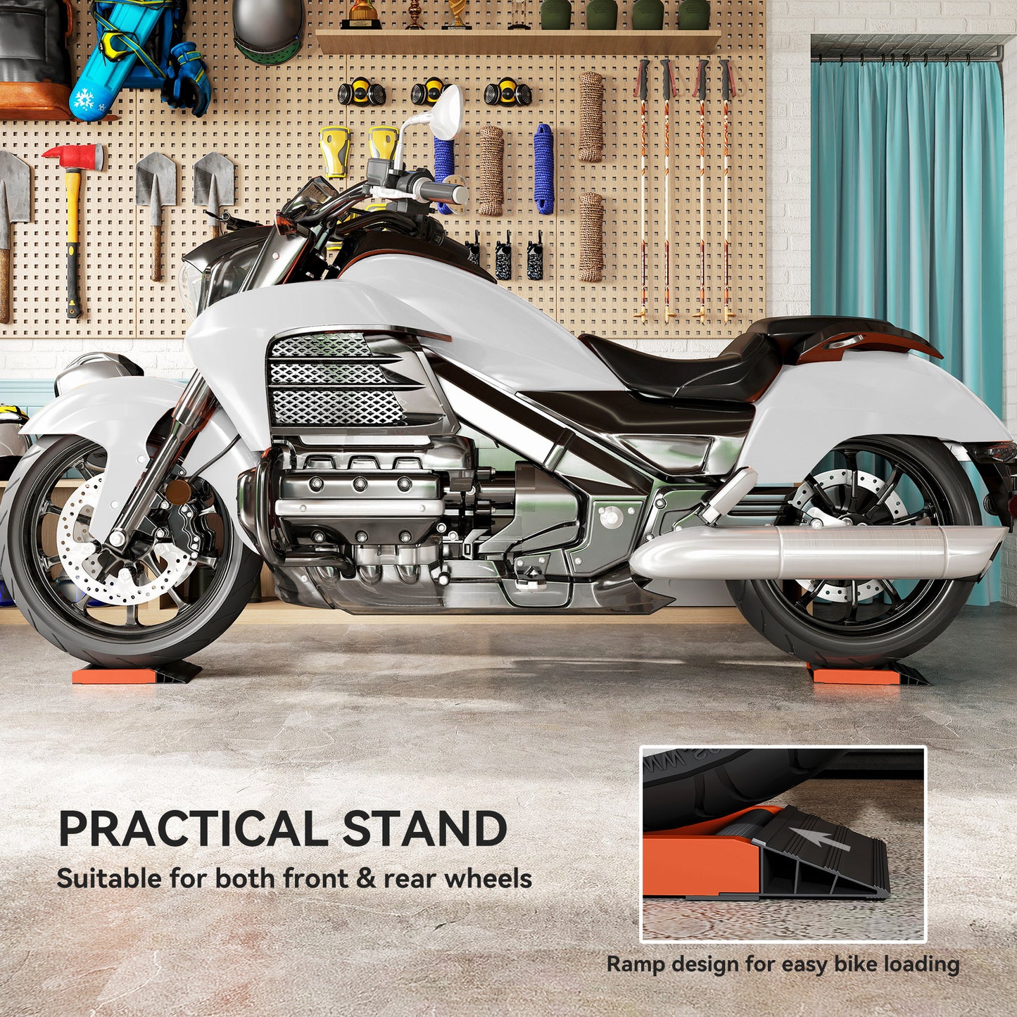 Motorcycle Wheel Cleaning Roller Stand with Aluminium Alloy Frame and Rollers, Maintenance Stand for Tyre Cleaning and Chain Lubrication, Fit Tyre Width < 180mm, Bikes < 500lb