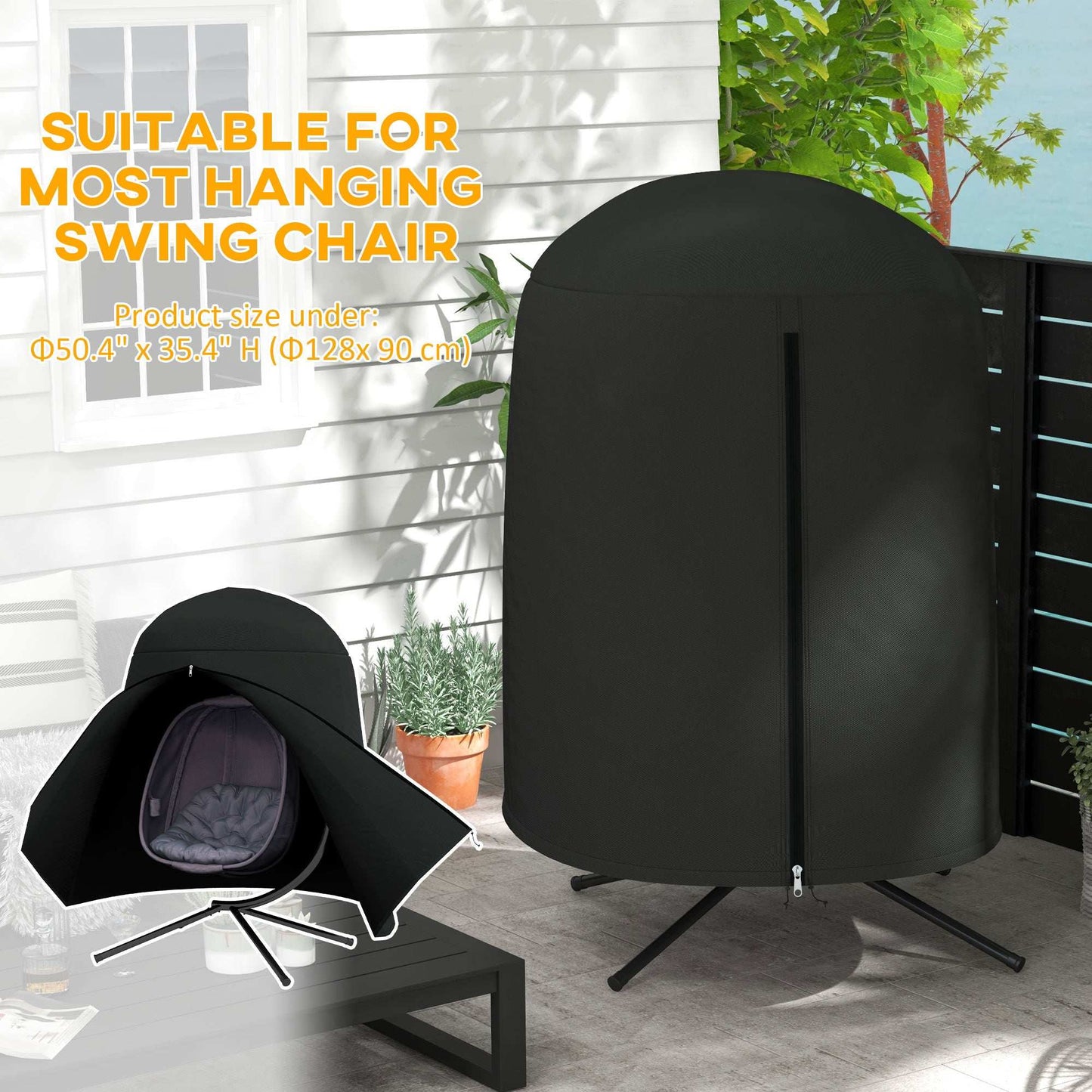 Outsunny Hanging Egg Swing Chair Cover Outdoor Single Waterproof Anti-dust Furniture Protector With Zipper, Oxford Fabric D128 x 190H cm - Black