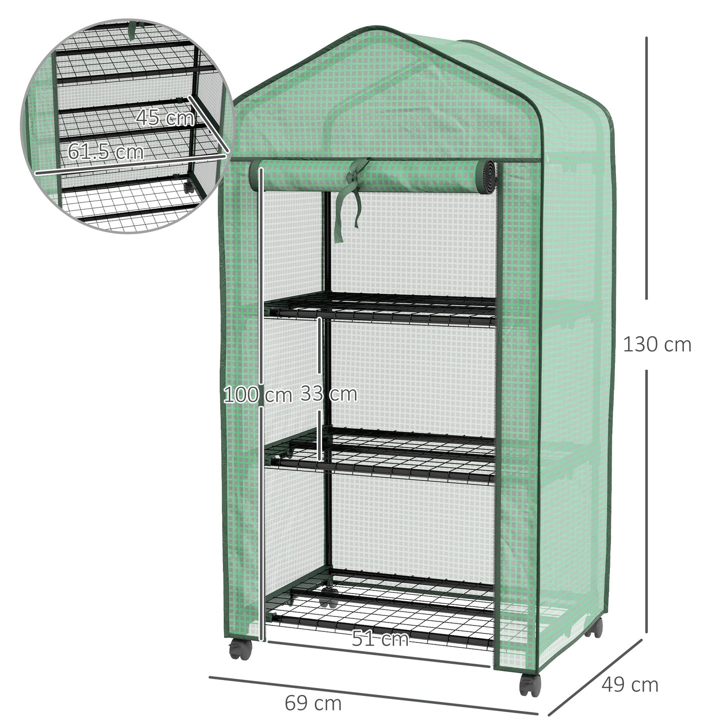 Outsunny Three-Tier Mini Greenhouse, Grow Your Own Food Vegetables, Herbs, Fruit - Green / White
