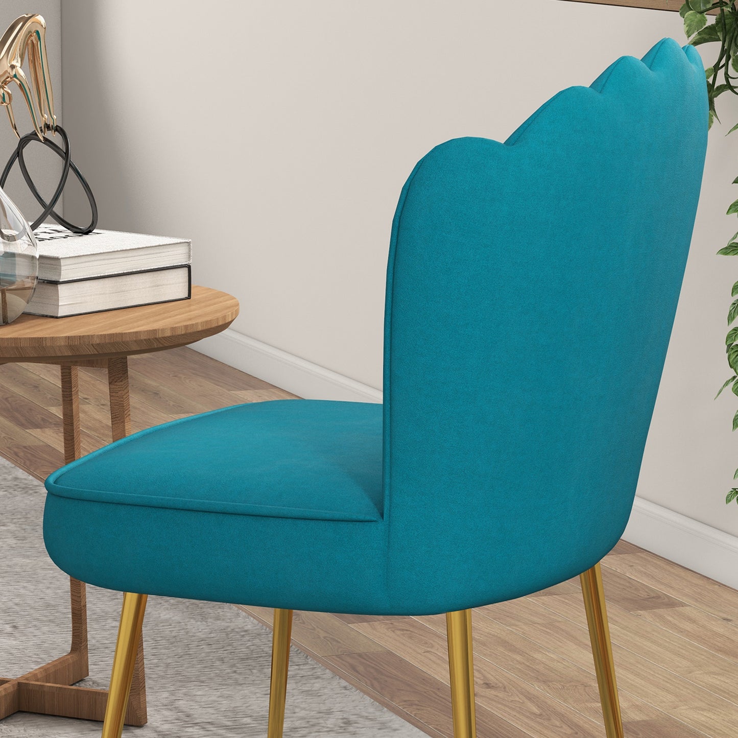 Vintage Retro Style Velvet-Feel Shell Accent Chair - Blue / Yellow