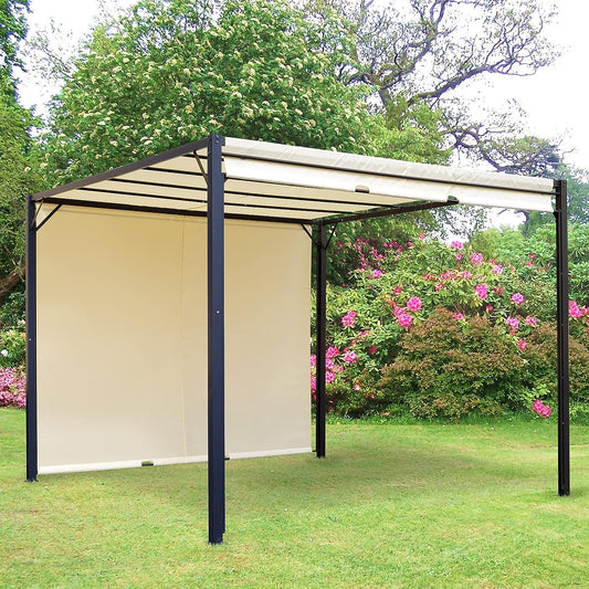3 X 3 Meters Pergola with Retractable Sides, Garden Gazebo / Adjustable Sun Shade Canopy and Steel Frame, Cream