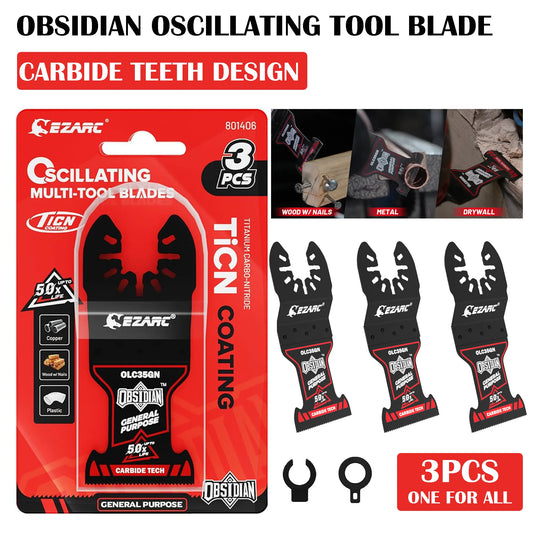 EZARC 3 Piece Carbide Oscillating Multitool Blades Obsidian Universal Quick Release Oscillating Saw Blades for Metal, Wood, Drywall