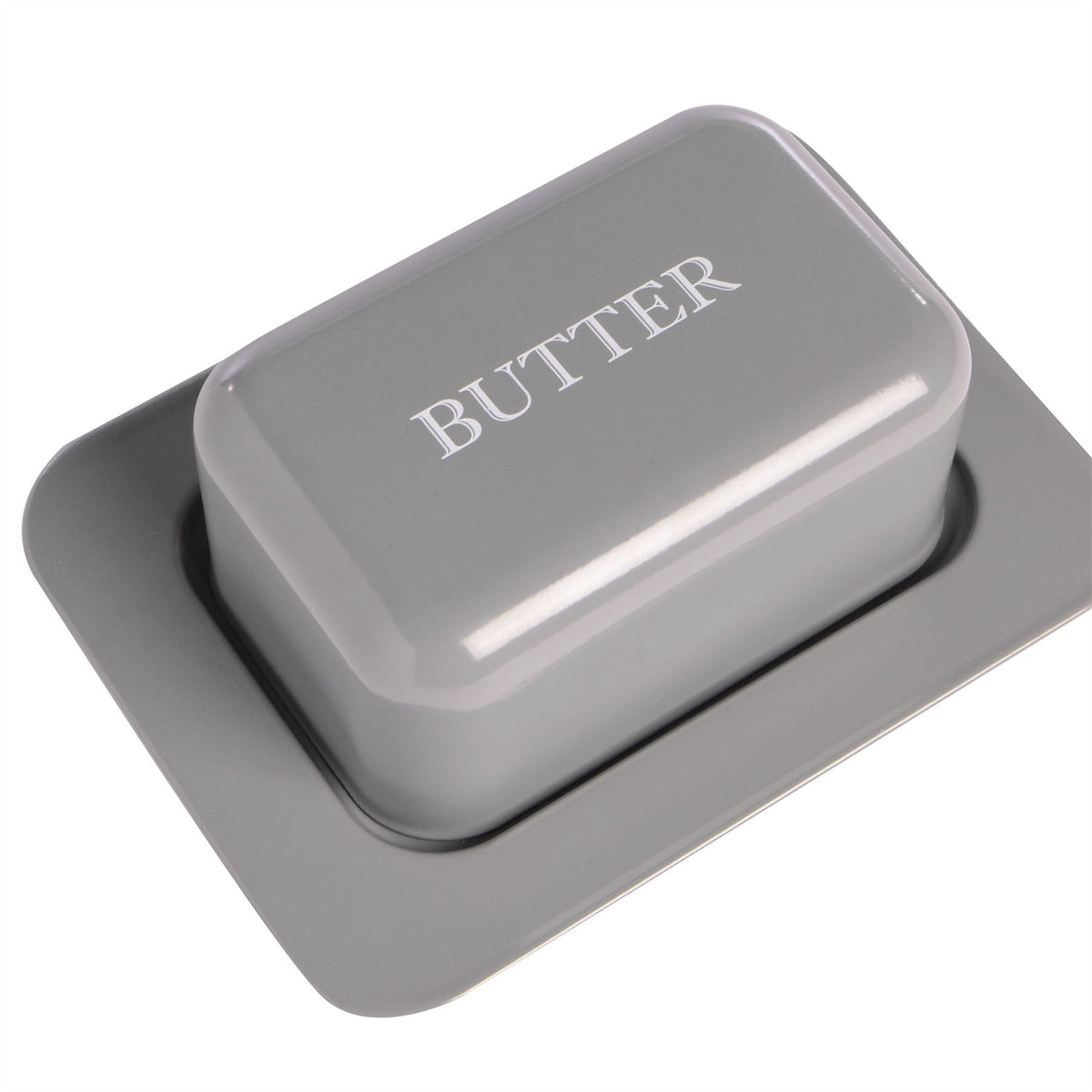 Maison & White Butter Dish with Lid | Grey Enamel-Coated Steel | Vintage-Style Covered Serving Tray | 20 × 14.5 × 7.5cm