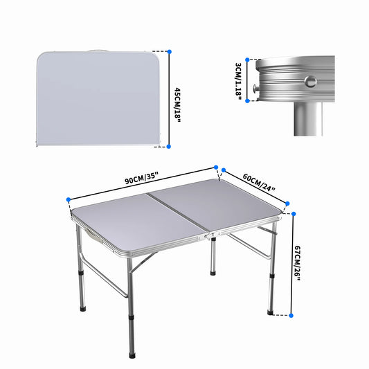 Aluminium Picnic Folding Table Foldable Portable Adjustable Height Lightweight For Camping BBQ 90cm