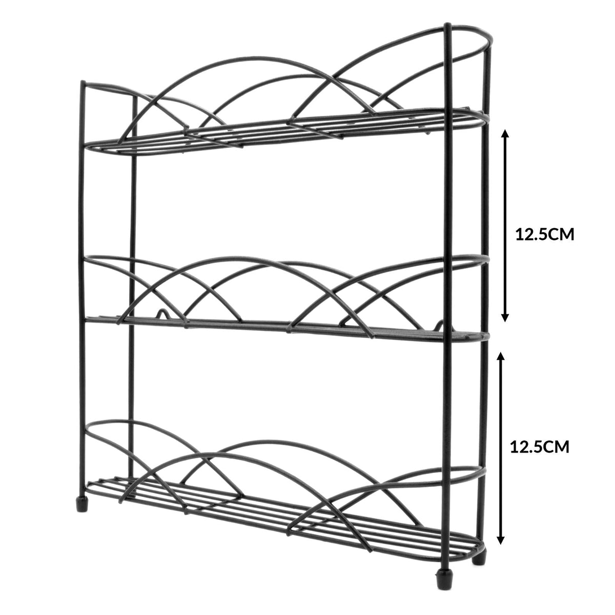 Maison & White 3 Tier Herb & Spice Rack | Black | Stainless Steel | 34x33x7cm | Free-Standing or Wall-Mounted | Non-Slip Feet | 2-Year Warranty