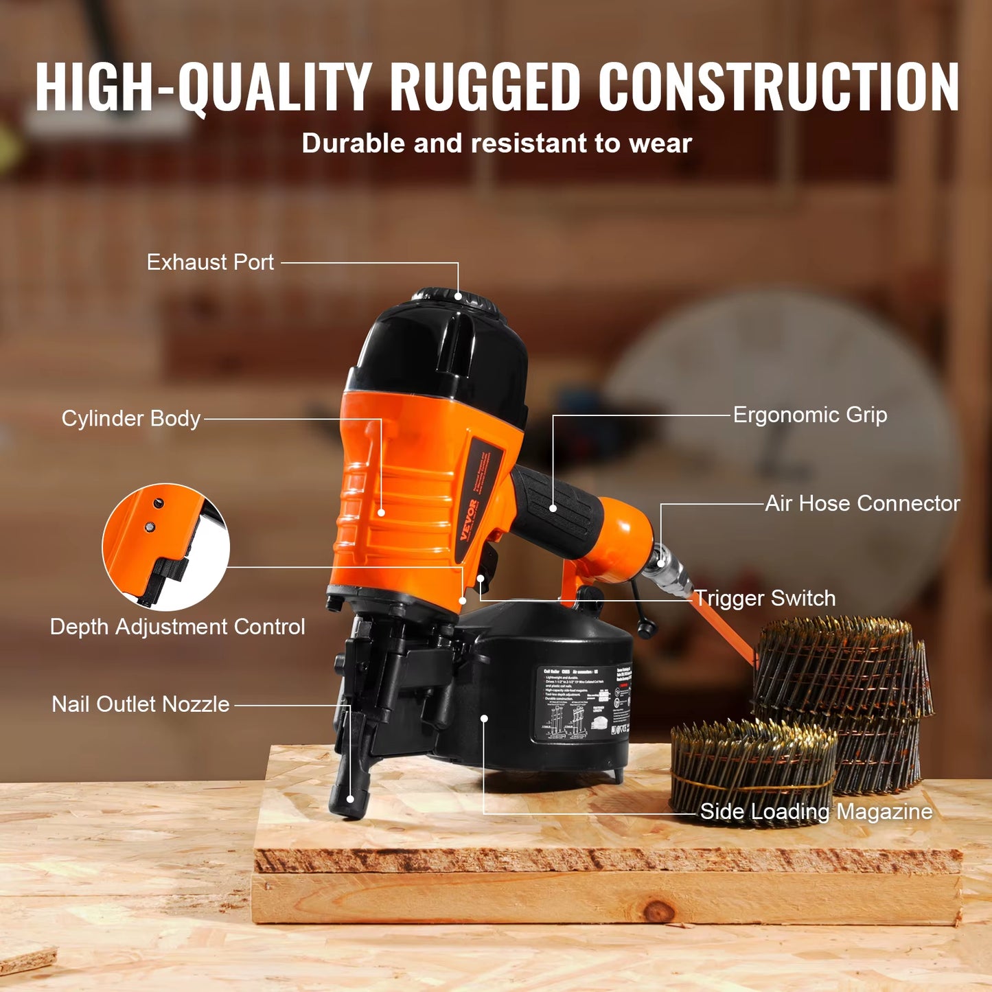Coil Siding Nailer CN65 CN55 CN70 CN83 CN90 Pneumatic Siding Nail Gun Pallet Making Coil Nailer 70-120PSI Air Nailer