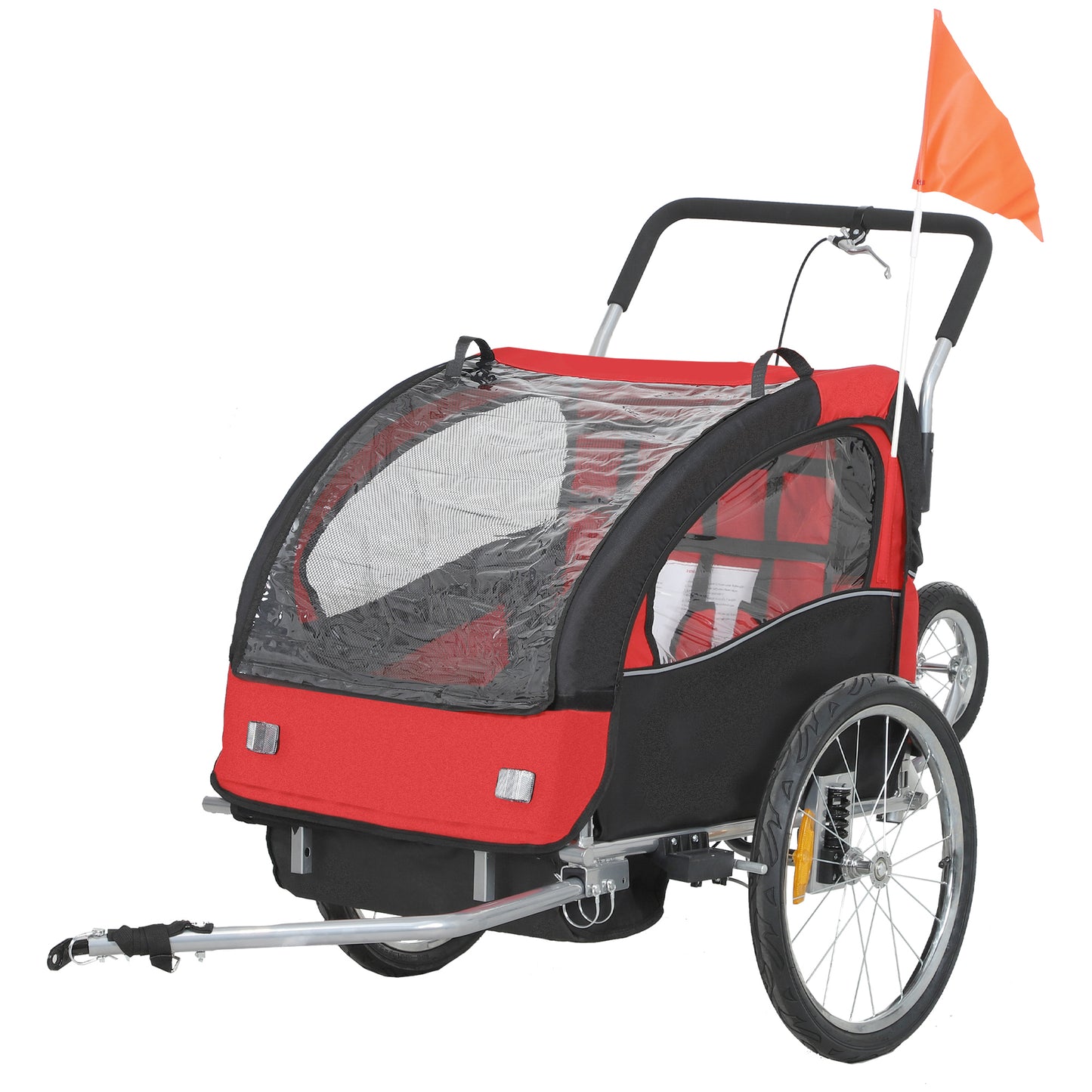 2 Seat Bike Trailer with 5 Point Harness, Baby Bike Stroller with Safety Flag, Reflectors, for 18+ Months