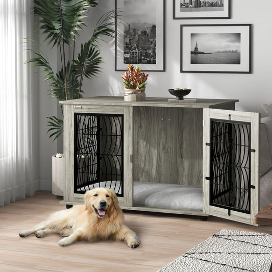 PawHut 44.5" Indoor Dog Crate Furniture End Table with Soft Washable Cushion, Lockable Front Door, for Extra Large Dogs