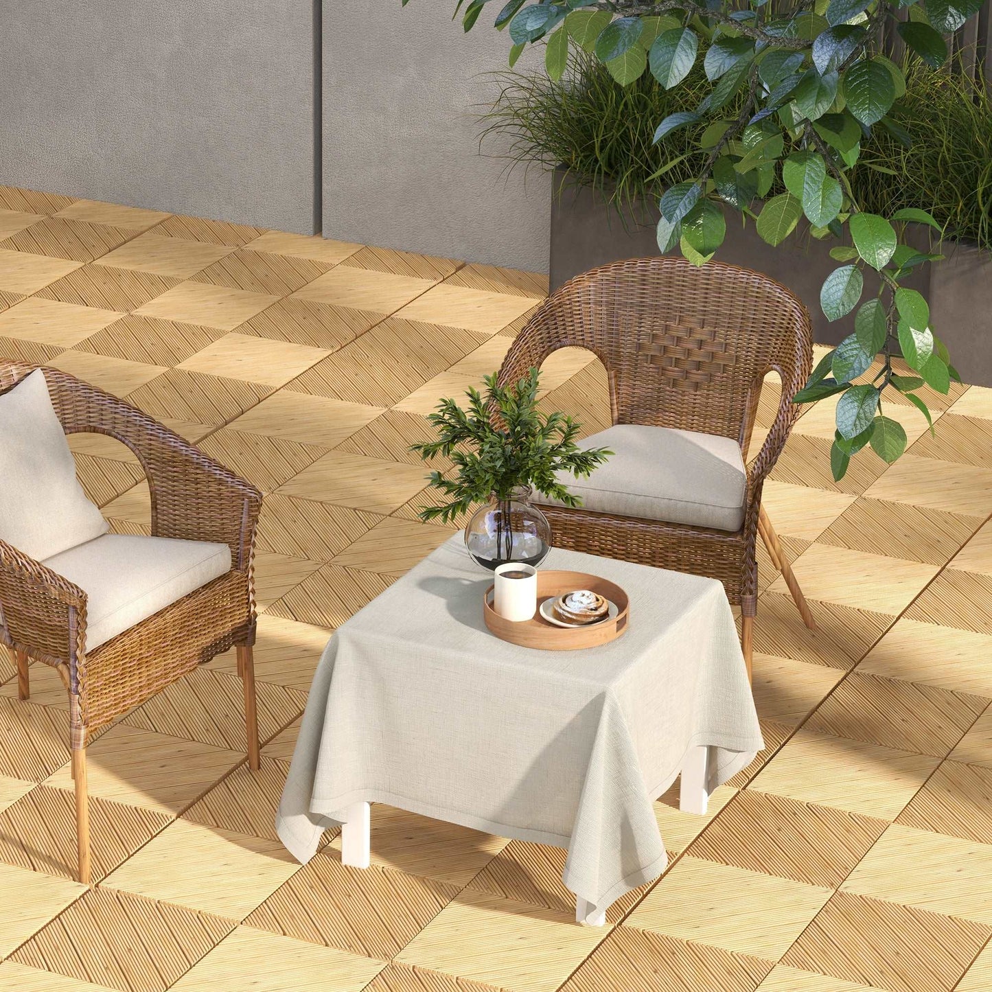 27 Piece Wooden Interlocking Decking Tiles, 30 x 30 cm Anti-slip Outdoor Flooring Tiles, 0.81㎡ per Pack, All Weather Use For Patio, Hot Tub, Yellow