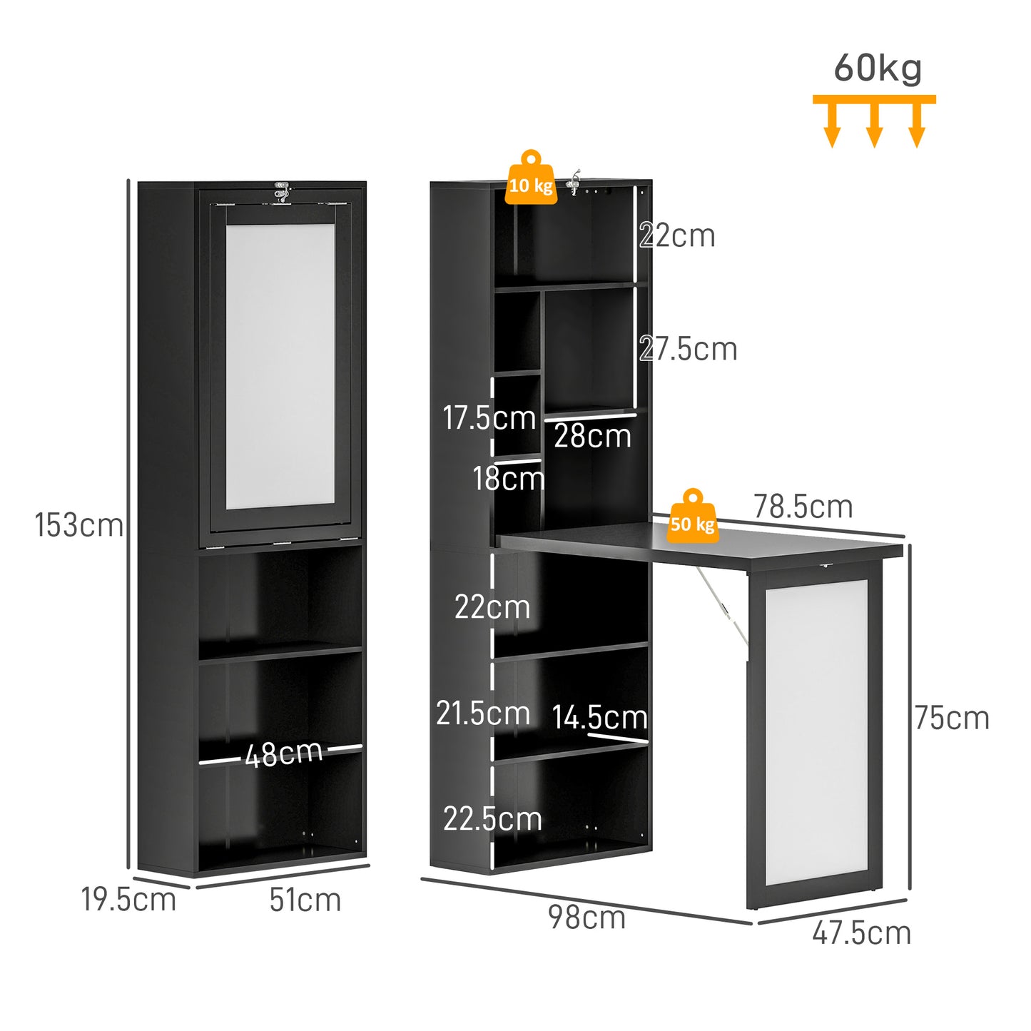Three-Part Work Desk, with Storage and Chalkboard - Black