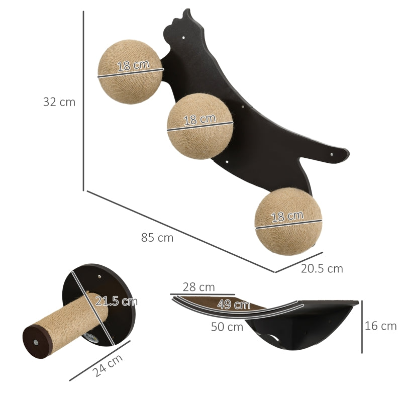 PawHut Cat Training Wall Furniture, With Curved Platforms, Scratching Posts