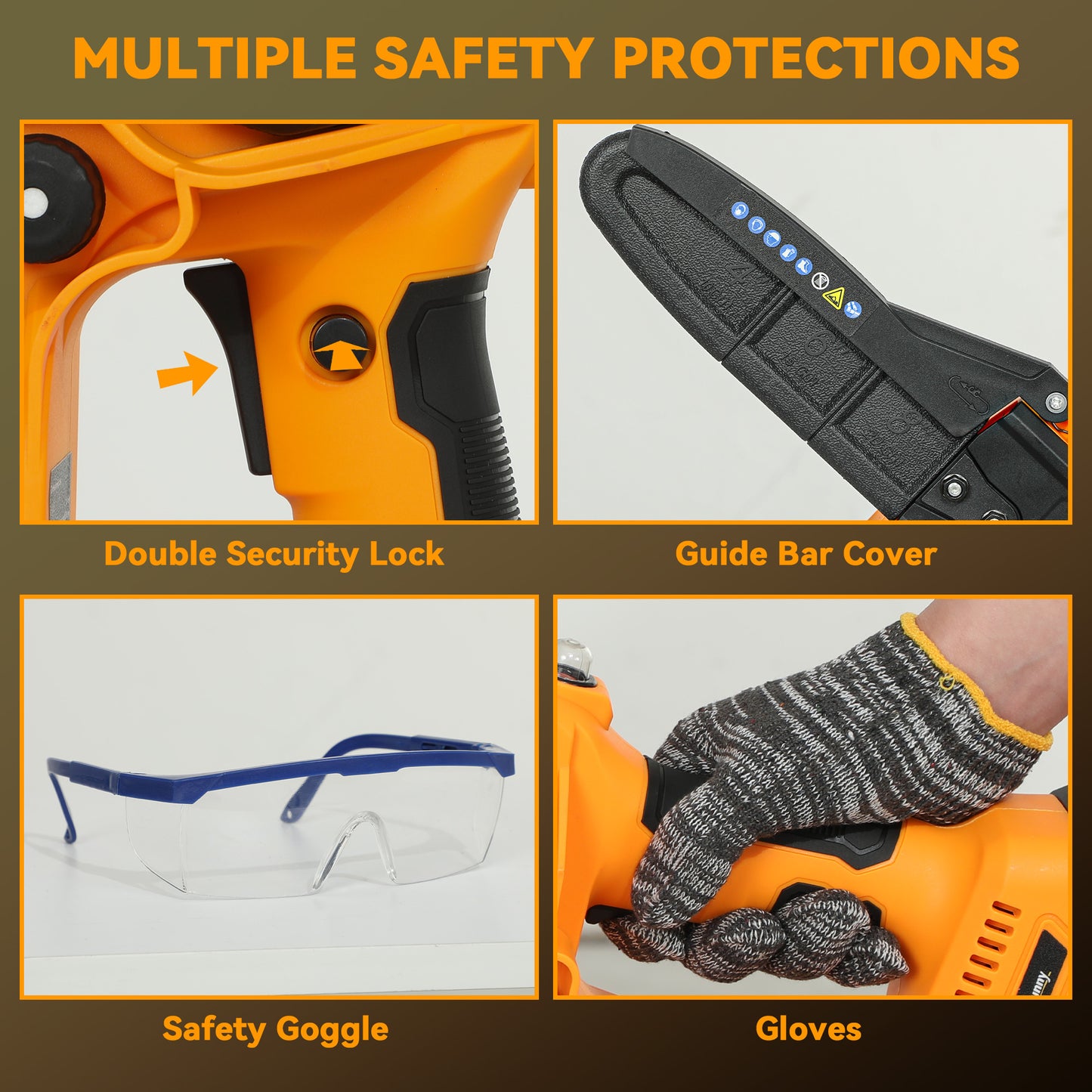 8 Inch Electric Chainsaw, Cordless Chain Saw with Brushless Motor, 2 x 4.0Ah Batteries and Safety Lock, Handheld Portable Wood Pruning Saw