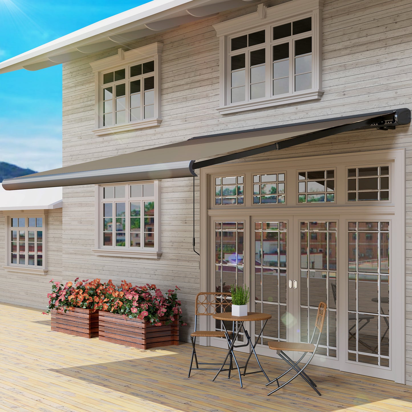 3.5 x 3 m Electric Awning with Remote Controller, Aluminium Frame DIY Retractable Awning, UV50+ Sun Shade Canopy Patio Deck Door Window,