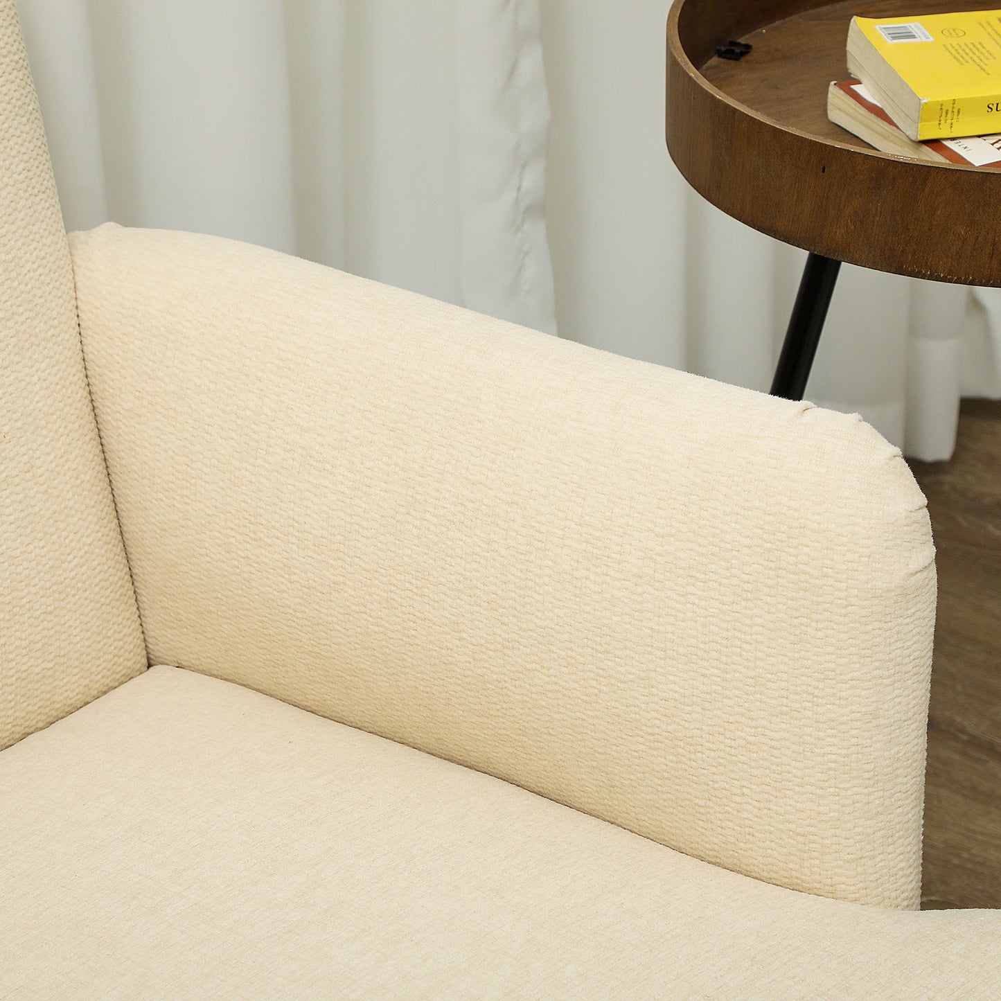Vintage Retro Style Velvet Feel Fabric 2 Seater Sofa, Small Sofa Loveseat with 21cm Thick Padding and Wood Legs, Cream White