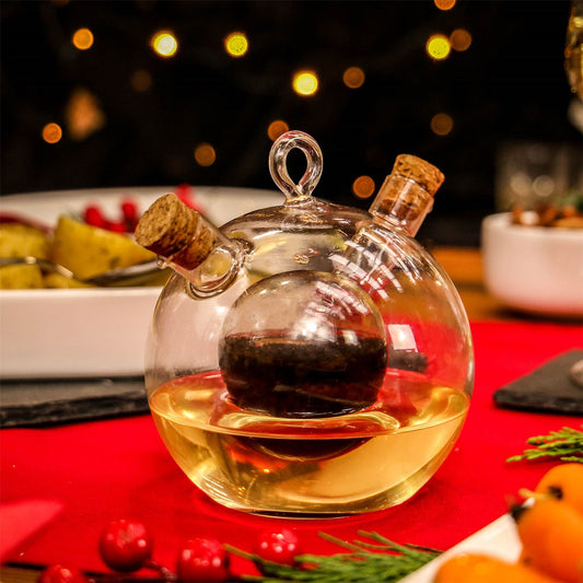 Maison & White 2-in-1 Glass Oil & Vinegar Dispenser | Dual Chamber Cruet | 350ml Outer & 70ml Inner | Cork Stoppers