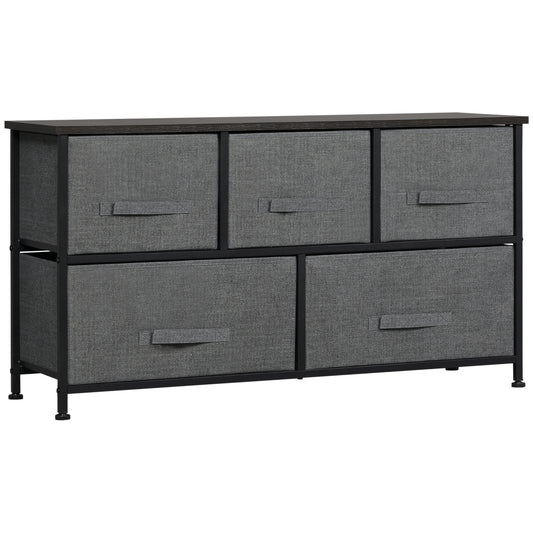 Chest of Drawers, 5 Drawer Fabric Dresser with Steel Frame, Adjustable Feet, Storage Organizer Unit for Bedroom, Living Room, Dark Grey
