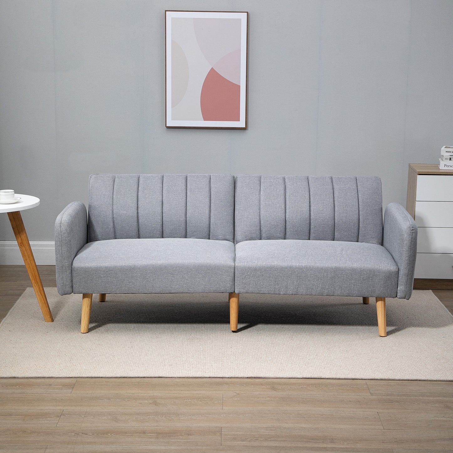 Two-Seater Sofa Bed, with Split Back - Light Grey