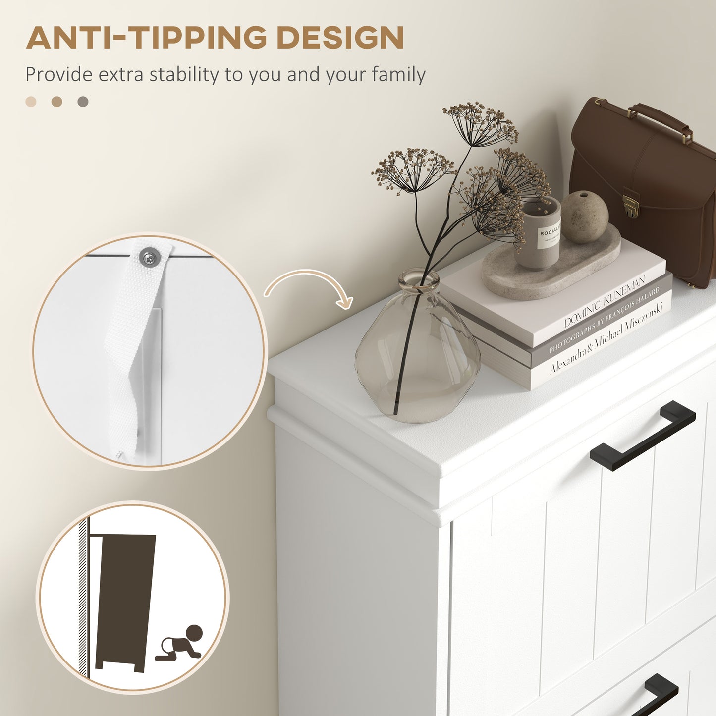 Three-Drawer Minimalistic Shoe Storage Cabinet Cupboard Organiser For 15 Shoes
