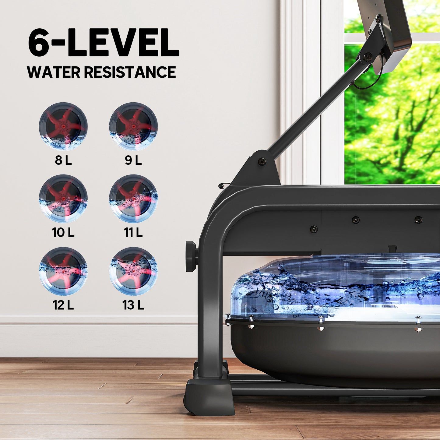Water Rowing Machine, Machines for Home Gym with Adjustable Resistance, Wheels, LCD Monitor, Cardio Training