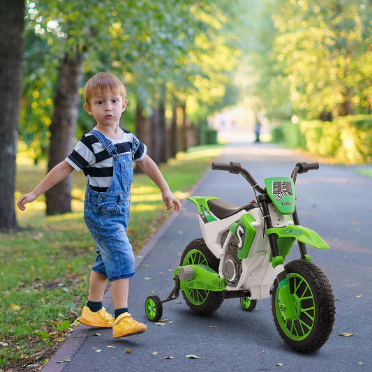 12V Kids Electric Motorbike Ride On Motorcycle Vehicle Toy with Training Wheels for 3-5 Years Old, Green