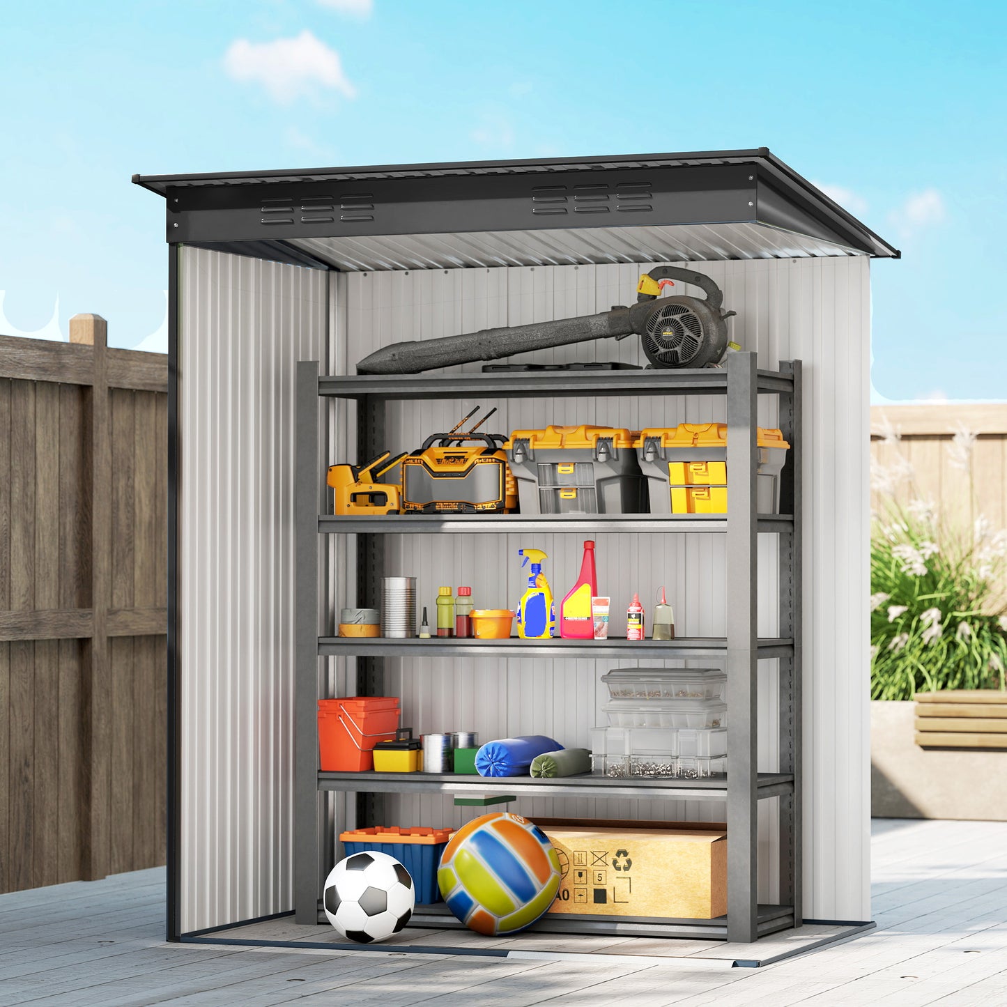 Galvanised Steel Garden Storage Shed | Aluminium Slot-Base Easy Assembly | 50% Fewer Screws | Sliding Door | Integrated Vents | 50kg/m² Snow Load | 159x106x181cm | 1.37m² | Dark Grey