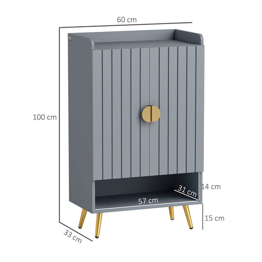 Modern Shoe Cabinet with 2 Doors, Open Shelf and Adjustable Shelves, 15 Pair Hallway Shoe Cupboard, Entryway Storage Unit, Light Grey
