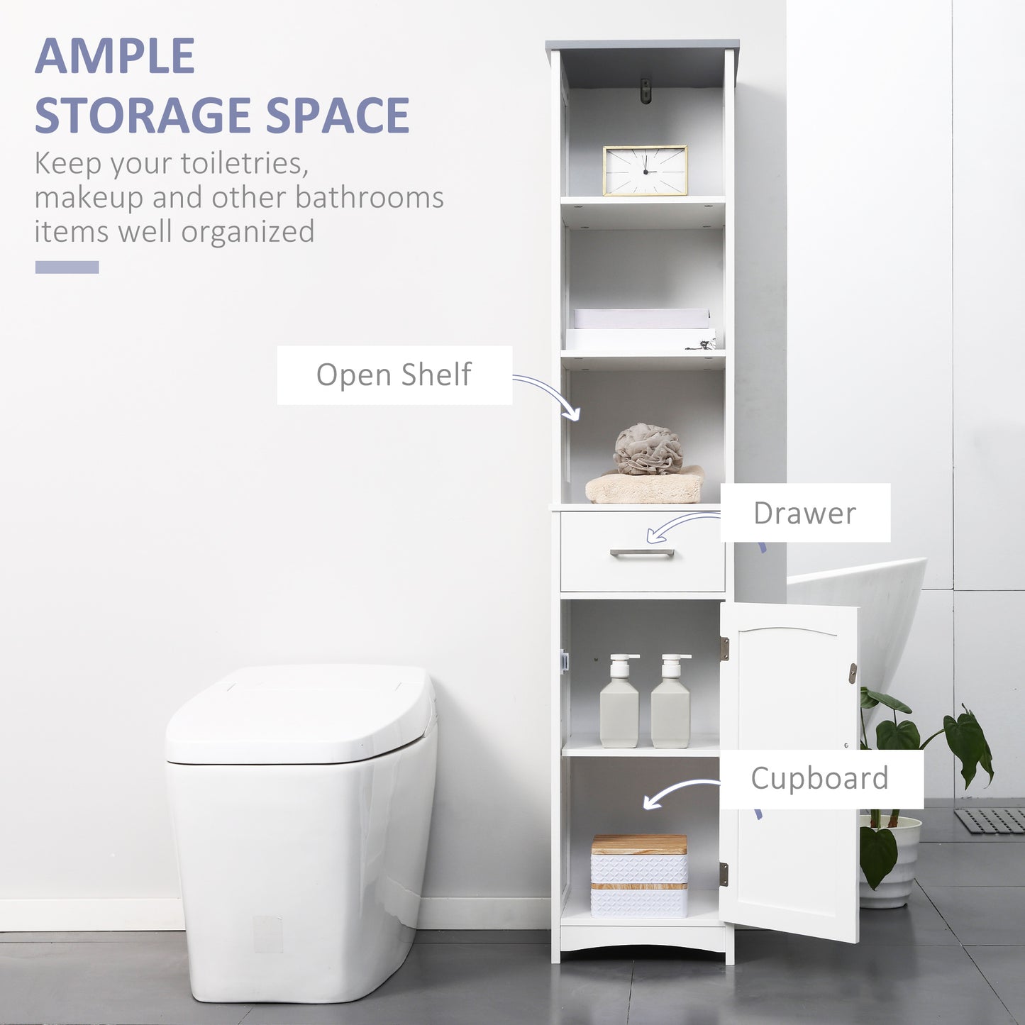 Kleankin Bathroom Furniture Set with Adjustable Shelves, Tall Bathroom Storage Cabinet with Open Shelves, Bathroom Floor Cabinet with Drawers, Pedestal Sink Cabinet, White