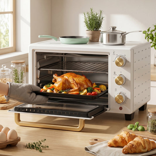 21L Mini Countertop Oven | Adjustable Temperature 100-230°C | 60-Min Timer | White
