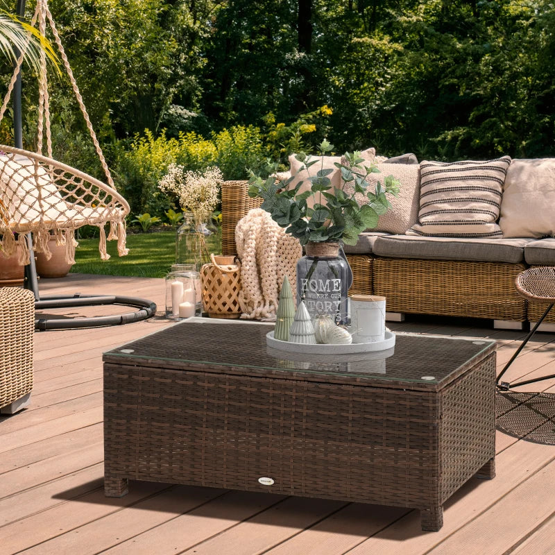 Outdoor Garden Rattan Coffee Conservatory Table With Glass Top Available In Different Colours