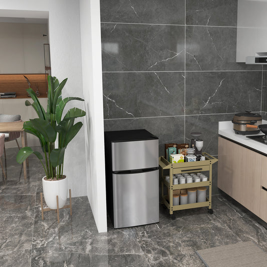 88L Under Counter Fridge Freezer, Small Refrigerator with 5-Setting, 3 Star Freezer Rating, Black and Silver Tone