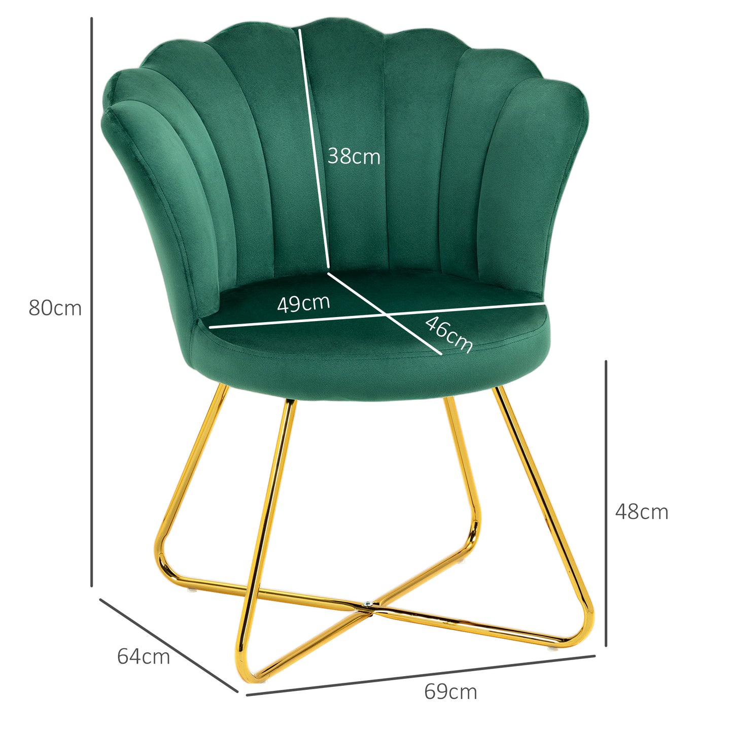 Vintage Retro Style Velvet-Feel Lotus Petal Accent Chair - Green