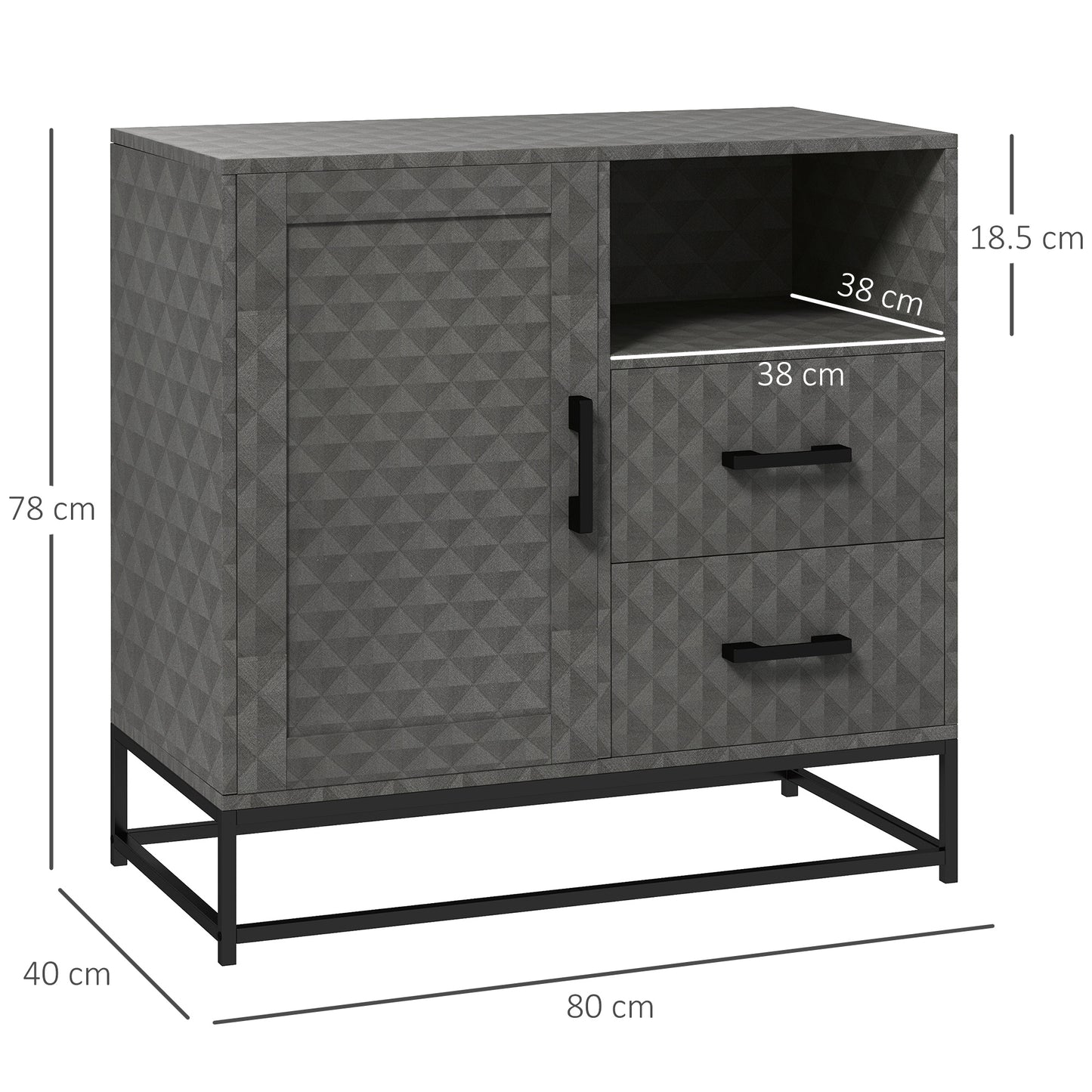 Sideboard with Adjustable Shelf, Freestanding Sideboard Storage Cabinet with Open Compartment and 2 Drawers, Grey