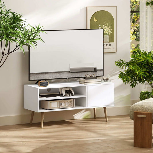 TV Stand up to 55 Inches, TV Unit with Open Shelves and Cable Holes - White / Brown