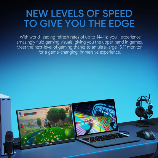 ARZOPA 16.1 inch 100% sRGB 144Hz Portable Monitor Gaming Laptop Display with Type C Mini HDMI For PS/Steam/Deck/Switch/PC/Mac