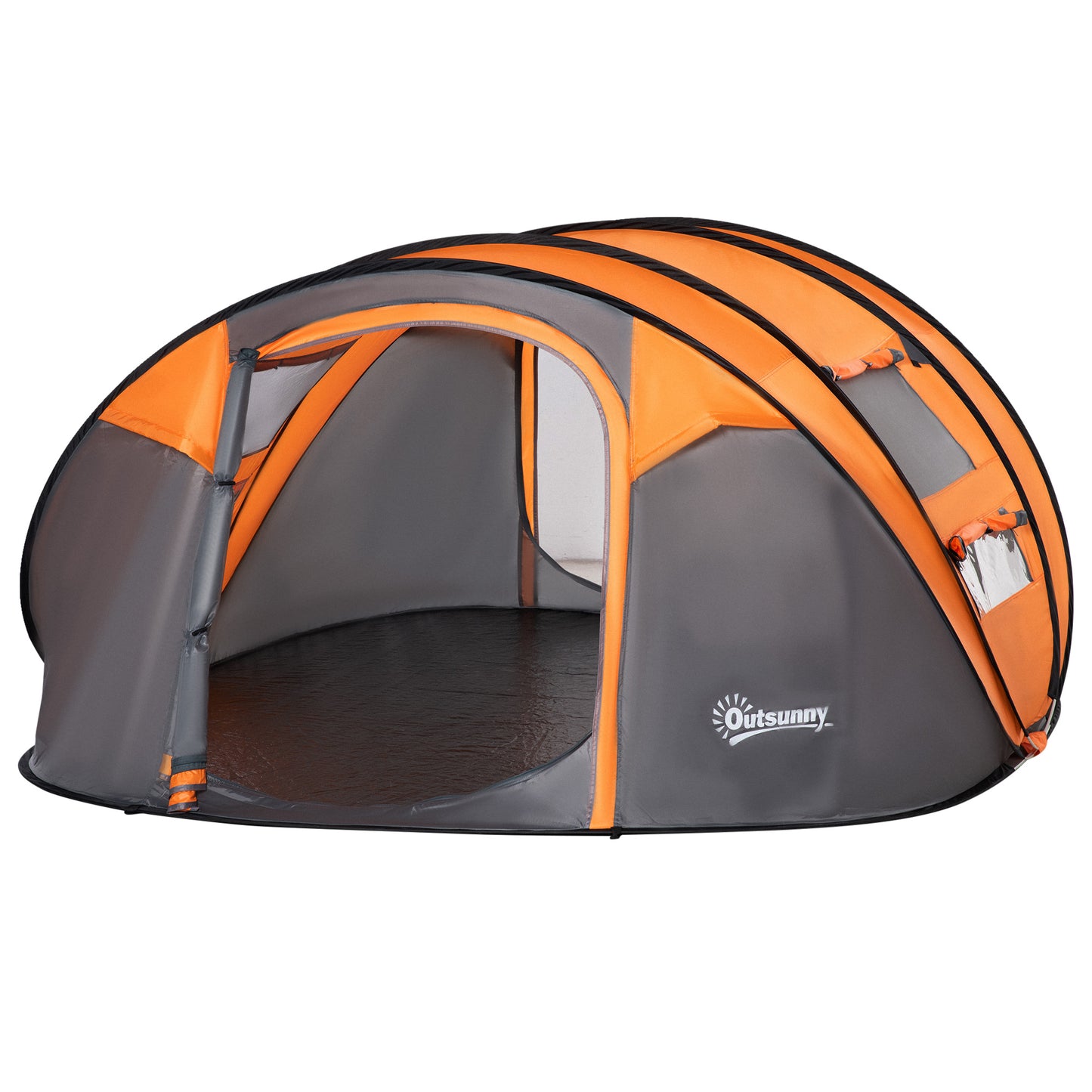 4-5 Person Pop-Up Camping Tent | Pre-Assembled Fibreglass Poles | Water-Resistant Polyester | 2 Mesh Windows & 2 Doors | Sewn-In Groundsheet | Inner Lamp Hook | 8 Ground Nails | Carry Bag | Extended 263.5x220x123cm | Folds to Φ100cm | Dark Green & Grey