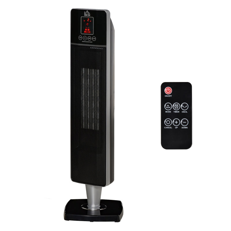 Tower Heater with 2 Heat Setting 1000W/2000W and Ceramic Fan, Electric Space Heater with Oscillating Remote Control 8hrs Timer Tip-Over Overheat Protection, Black