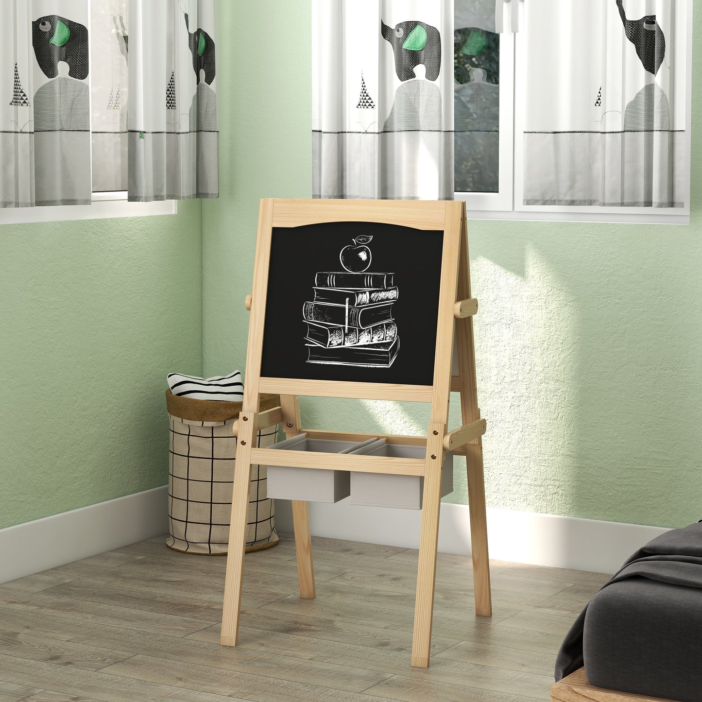 Kids Easel W/ Paper Roll, 3 in 1 Art Easel for Toddlers, Double-Sided Kids Whiteboard Blackboard with Storage Baskets for Ages 3-6 Years