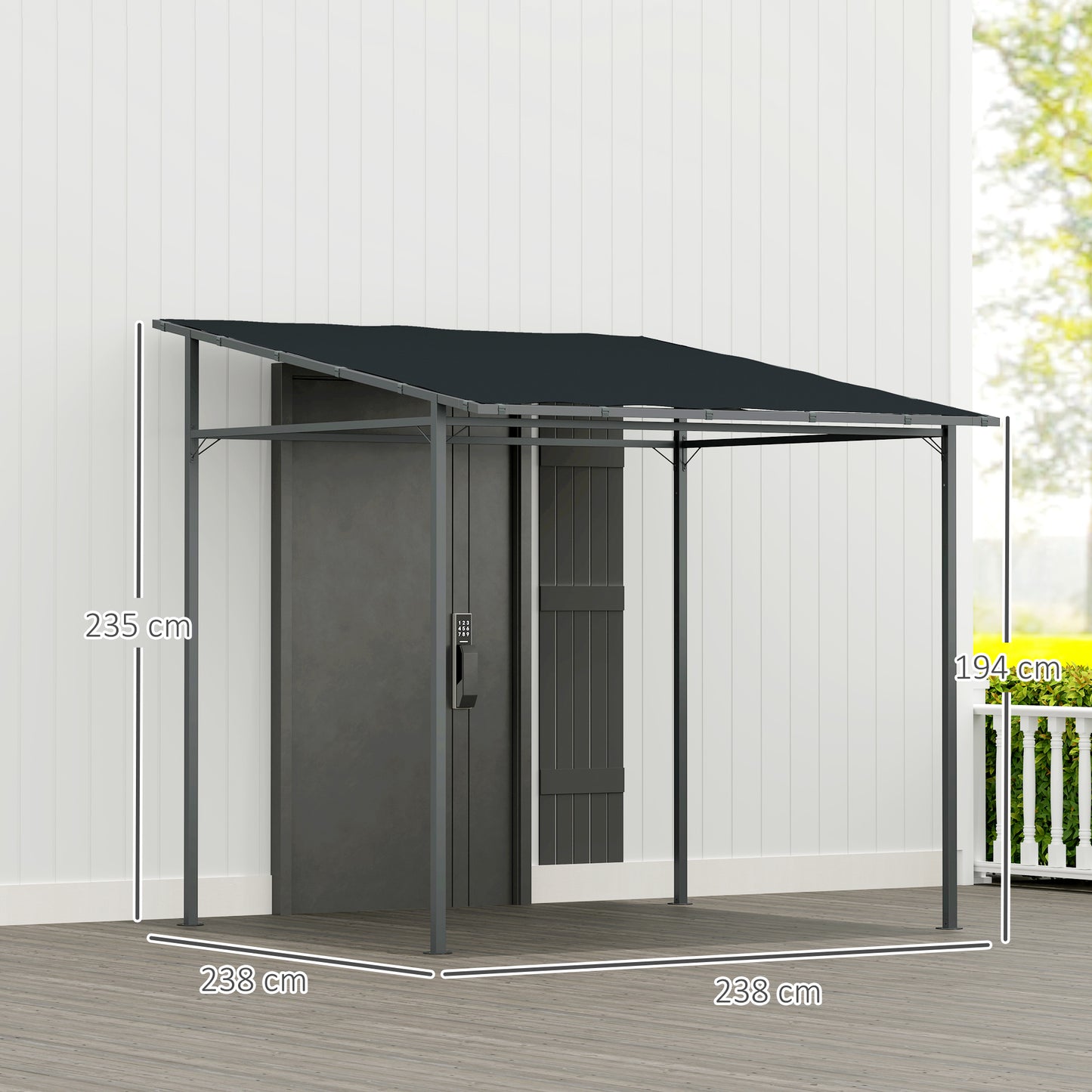 2.4 x 2.4 m Wall Mounted Pergola Gazebo with PA Coating Fabric and Metal Frame, UPF30+, Lean to Garden Gazebo, Wind Resistant Sun Shade Shelter