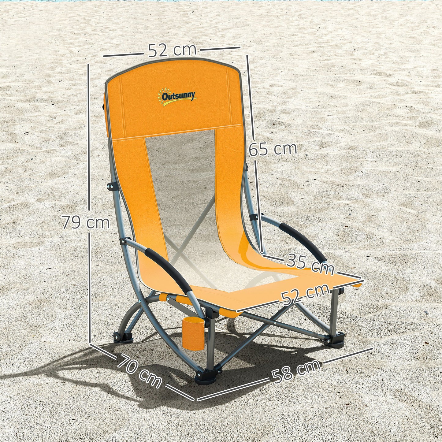 Set of 2 Folding Beach Chair, Low Camping Chair with Mesh Back, Carry Bag and Cup Holder for Garden Outdoor Picnic Festival Travel
