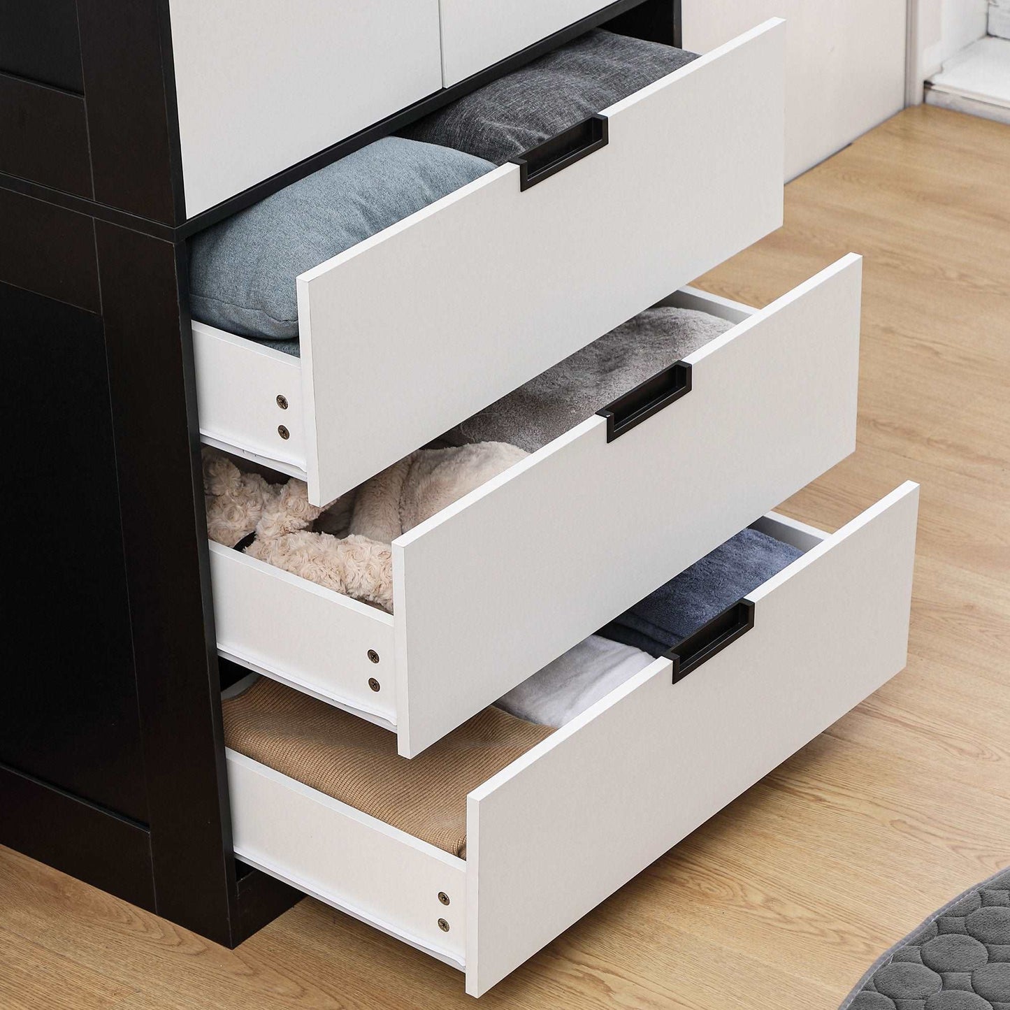 2 Door Wardrobe, Modern Wardrobe with 3 Drawers and Hanging Rod for Bedroom, White