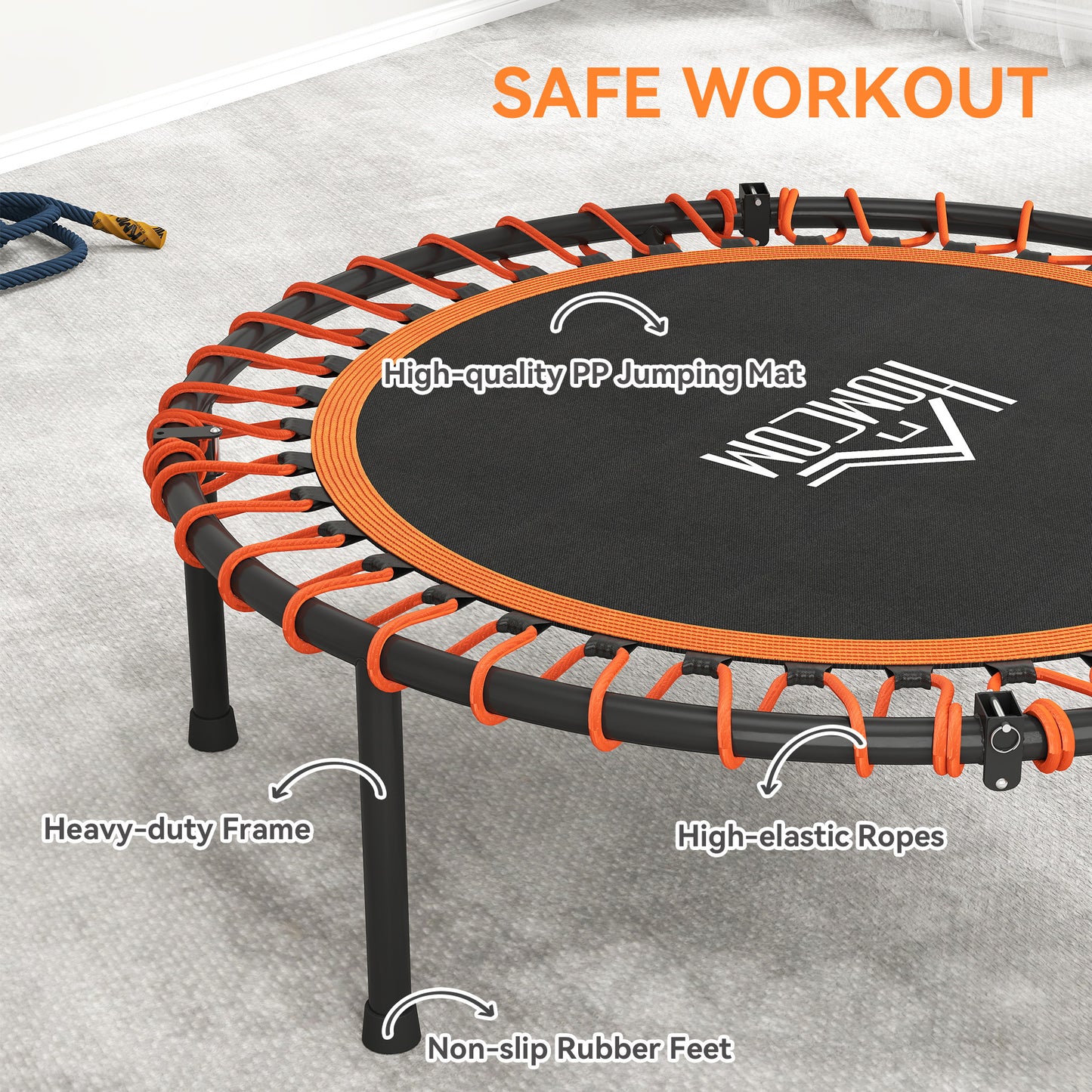 Mini Round Steel Frame Trampoline w/ Adjustable Handle, Orange / Green