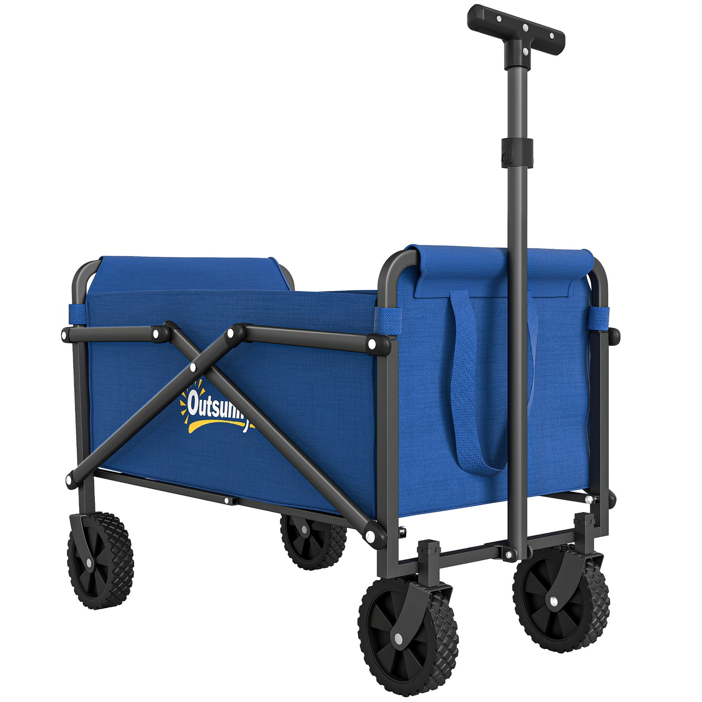Outsunny 41L Festival Trolley on Wheels, Small Garden Folding Trolley Cart, 60kg Heavy Duty Collapsible Folding Wagon with Adjustable Handle and Carrying Bag for Beach, Camping